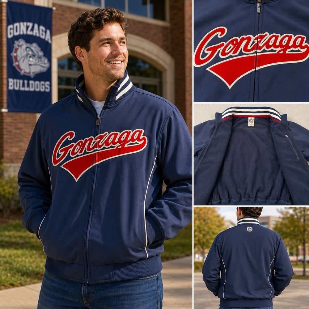 Gonzaga‎ Bulldogs Jacket Men's Large Navy Zip Fleece Lined NCAA College Athletic